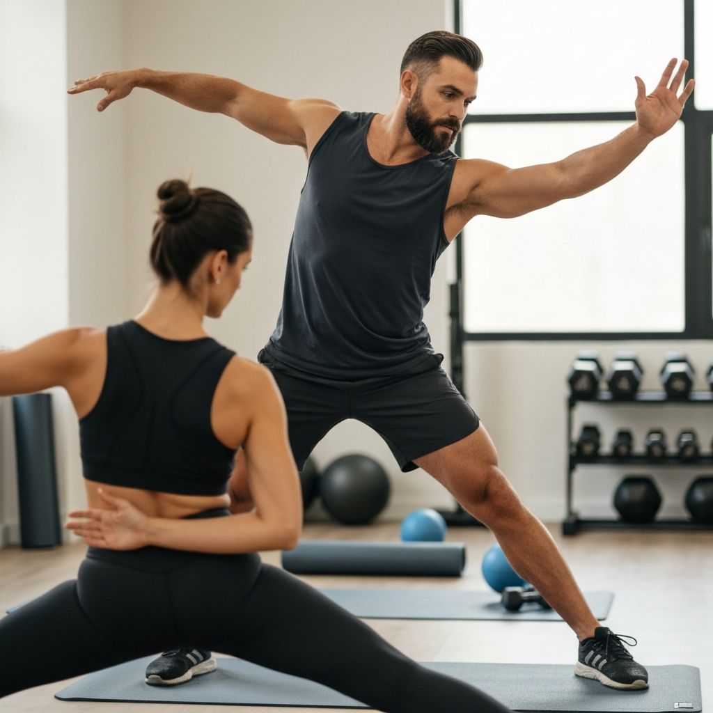 Instructor guiding client through movement